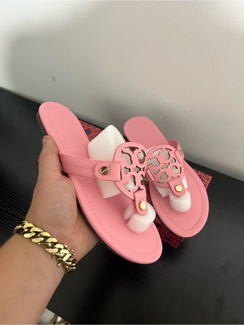 Tory Burch Pink Toe-Post Sandals with Decorative Cutout Medallion